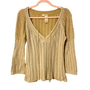 ❌sold❌Vintage Hippie Boho Crochet Metallic Deep V-neck Lace up Top Size M - DKNY